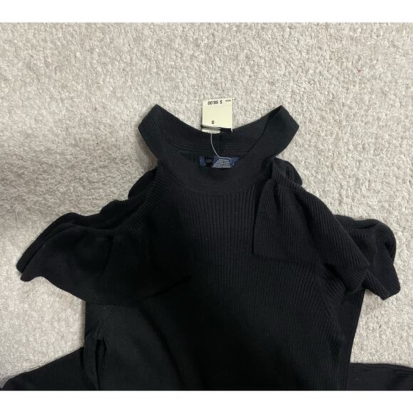 Max Edition Sweater Womens Small Open Shoulder Ruffled Black NEW MSRP $98 - Picture 3 of 10